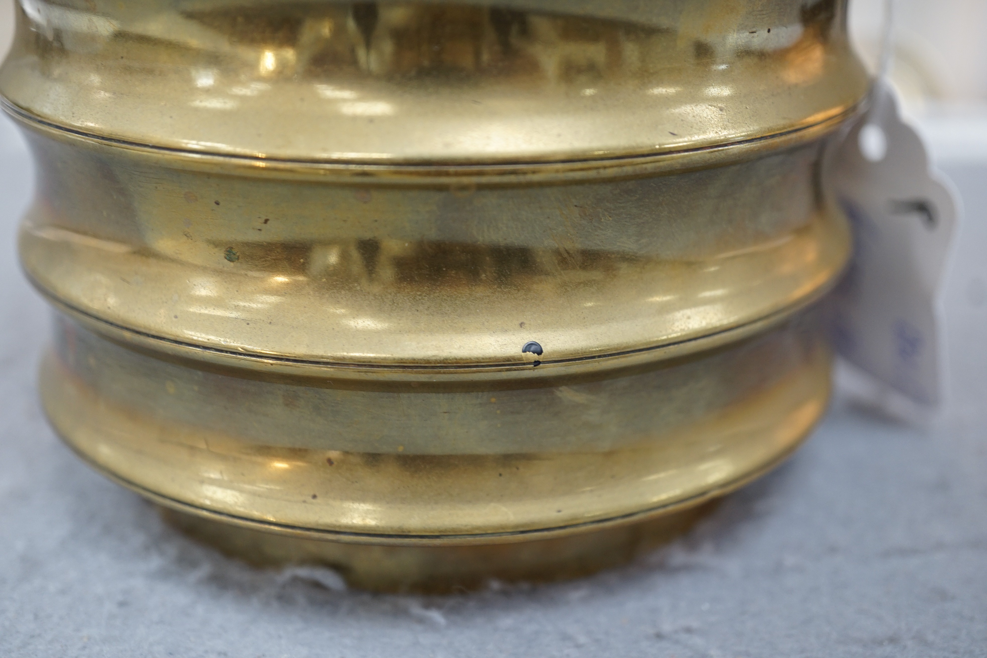 A Chinese bronze censer, two character Xuande seal mark, 18th century, 10.4cm high, 12.1cm diameter, small dents